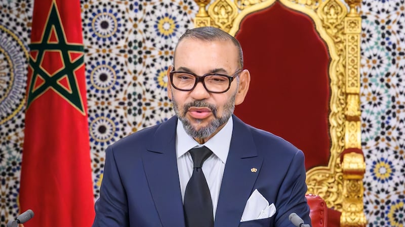 King Mohammed VI delivers a speech to the nation in the Royal Palace of Tetouan. AFP