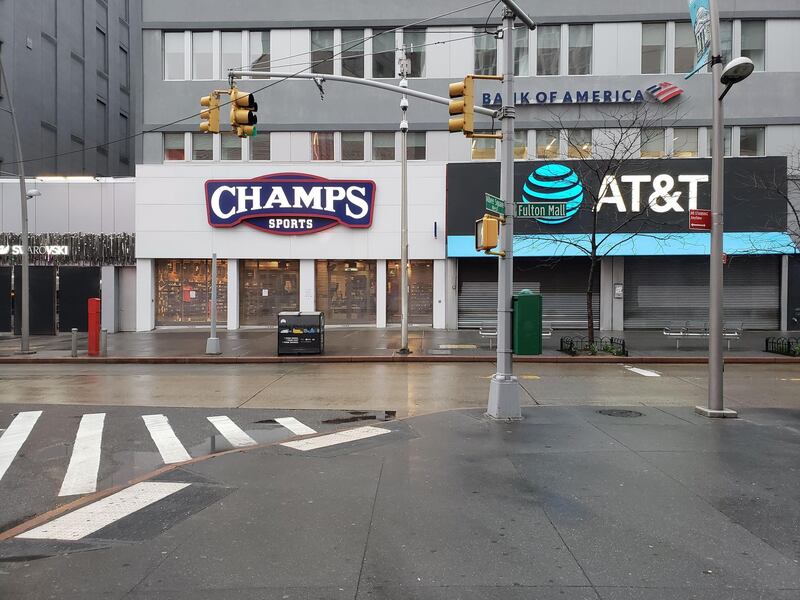 Businesses deemed non-essential shuttered during a New York City lockdown, downtown Brooklyn, March 2020. Patrick deHahn/The National 