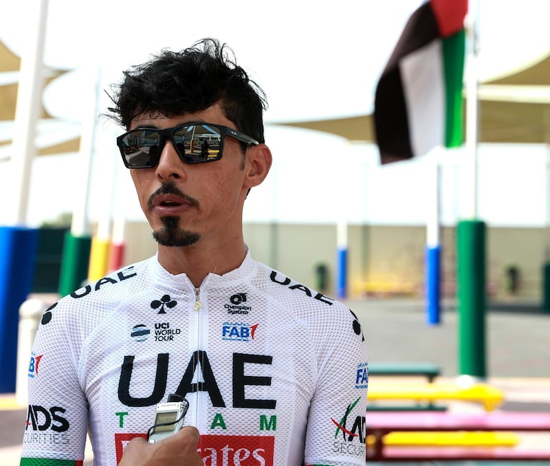 Abu Dhabi, U.A.E., October 29, 2018.  UAE Cycling Team Emirates visit the Al Yasmina School to give a brief cycling workshop. -- Yousif Mirza.
Victor Besa / The National
Section:  SP
Reporter:  Amith Passela