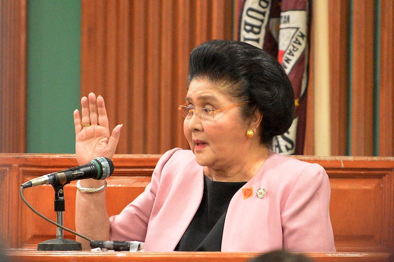 Imelda Marcos taking the witness stand during a hearing at the graft court in Manila in 2018. AFP