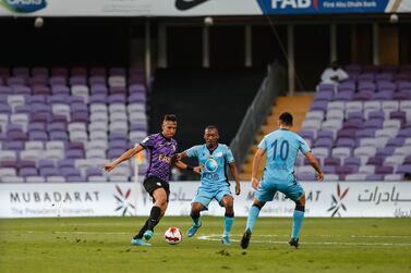 Soufian Rahimi, left, made an assist and scored in Al Ain’s 2-0 win over Baniyas in the Adnoc Pro League at the Hazza bin Zayed stadium on Friday, February 18, 2022. – PLC