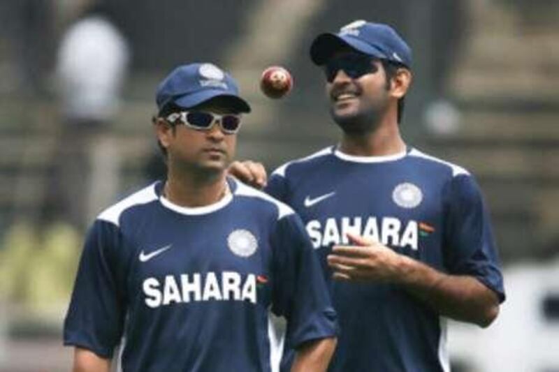 Sachin Tendulkar and MS Dhoni in action during training as India prepare to take on Australia in the first Test next week.