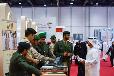 More than 90 private companies and public sector departments are participating in this year's Abu Dhabi Career Fair at the Abu Dhabi National Exhibition Centre. Khushnum Bhandari/ The National