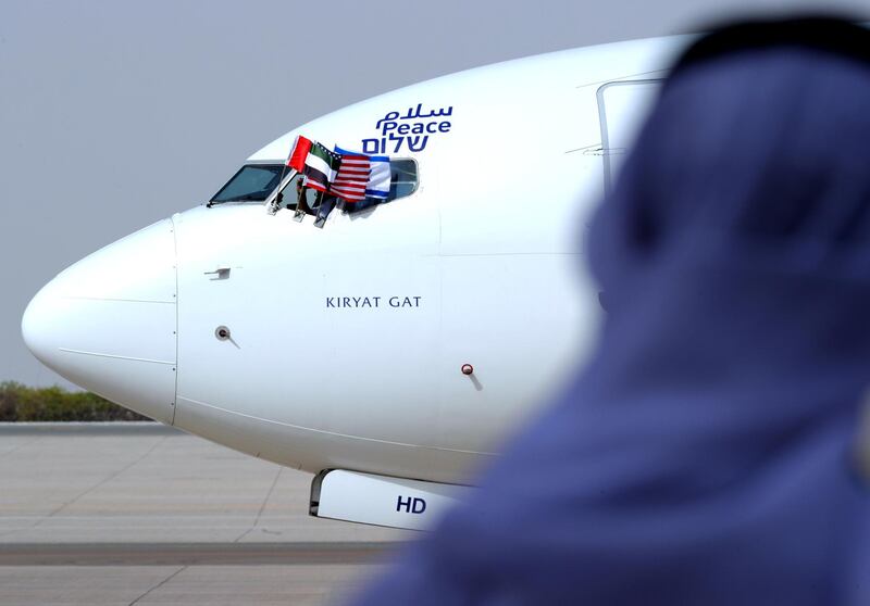 Abu Dhabi, United Arab Emirates, August 31, 2020. US-Israeli delegation led by White House senior adviser Jared Kushner on Monday arrived in the UAE on the first commercial flight between Israel and the UAE.
Victor Besa /The National
Section:  NA
Reporter:  Khaled Owais