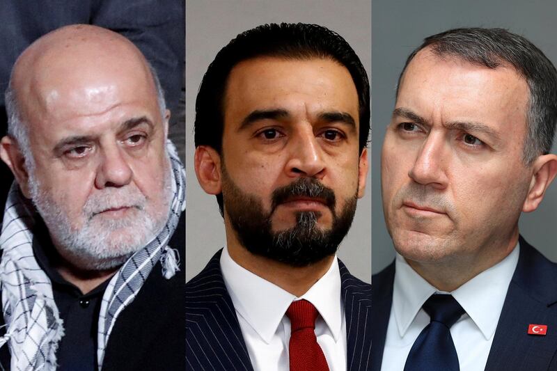 Iran‚Äôs Ambassador Iraj Masjedi, Speaker of the Iraqi Parliament Mohammed Al Habloosi and Turkish Ambassador Fatih Yildiz. Reuters/ Getty Images