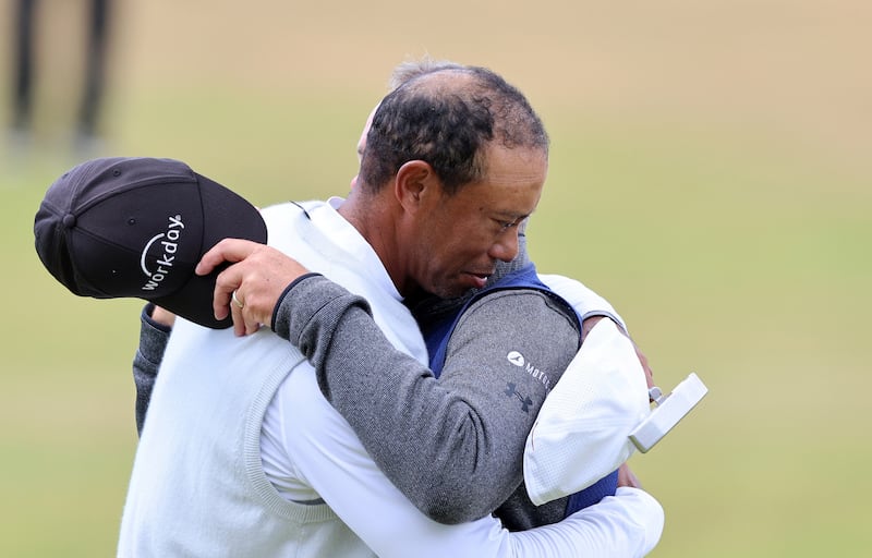 Tiger Woods on the 18th hole after missing the cut during the second round at The Open at St Andrews on Friday, July 15, 2022. EPA