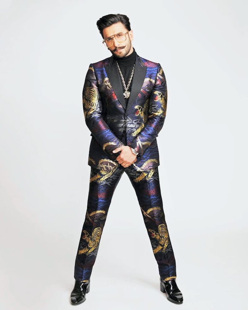 This brocade suit from December 2018 subtly featured several members of the animal kingdom. Instagram / Ranveer Singh