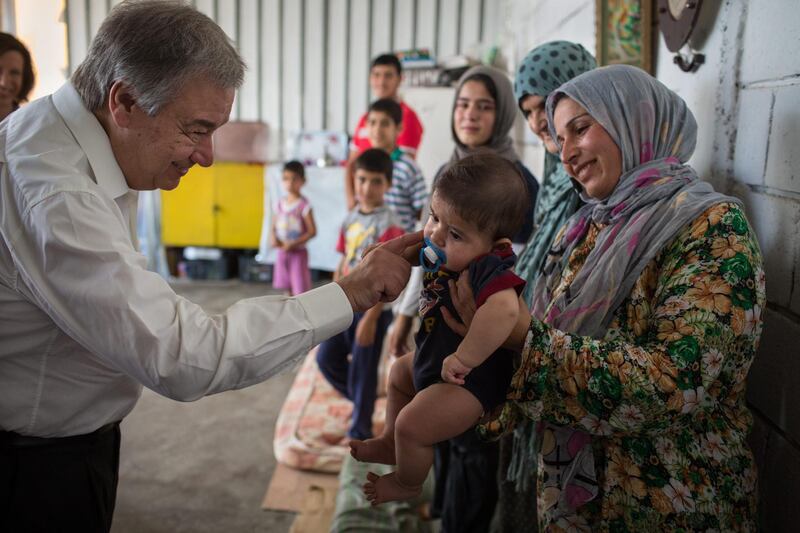 Lebanon / Syrian Refugees / UN High Commissioner for Refugees, António Guterres, meets with Syrian refugees, at a makeshift shelter in Khaldeh, Lebanon, on 19 June, 2014. UNHCR / A. McConnell / June 2014
