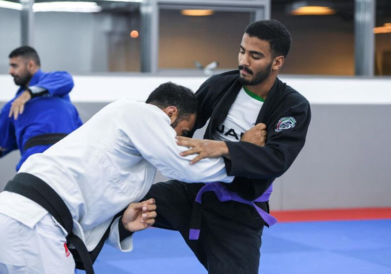 Abu Dhabi, United Arab Emirates - Hamad Nawad, Emirati who won gold for Jiu-Jitsu Championship at the 2018 Asian Games in Jakarta at the Mubadala Arena. Khushnum Bhandari for The National