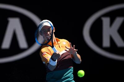 epa07298529 Kei Nishikori of Japan in action against Joao Sousa of Portugal during their round three men's singles match at the Australian Open Grand Slam tennis tournament in Melbourne, Australia, 19 January 2019.  EPA/LUKAS COCH AUSTRALIA AND NEW ZEALAND OUT