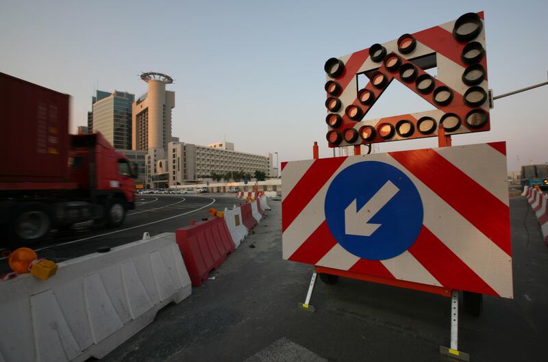 United Arab Emirates - Abu Dhabi - Dec. 15, 2008:
Construction barriers constrict the flow of traffic on 19th Street in Abu Dhabi's Tourist Club area on Monday, Dec. 15, 2008. Amy Leang/The National  

 *** Local Caption ***  al_121508_roadwork_03.JPGal_121508_roadwork_03.JPG