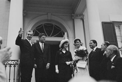 The Shah of Iran with then US president John F Kennedy and both their wives in Washington in 1962. Getty Images