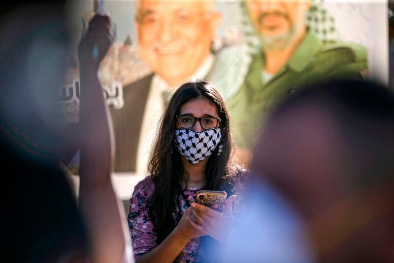 A protester attends a demonstration against Israel's plan to annex parts of the occupied West Bank in Ramallah.  AFP