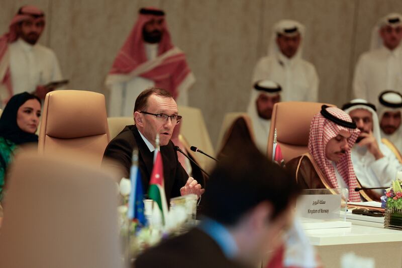 Norwegian Foreign Minister Espen Barth Eide and Saudi Arabia's Foreign Minister Prince Faisal bin Farhan at a meeting in Riyadh. Reuters