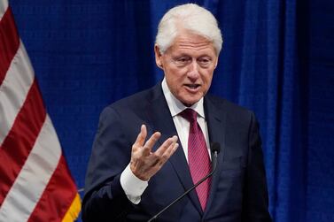 Former President Bill Clinton speaks at the long-delayed memorial service for former Mississippi Gov.  William Winter, who died in 2020, and his wife Elise Winter, who died in 2021, Tuesday, May 3, 2022, at the Two Mississippi Museums in Jackson, Miss.  (AP Photo/Rogelio V.  Solis)