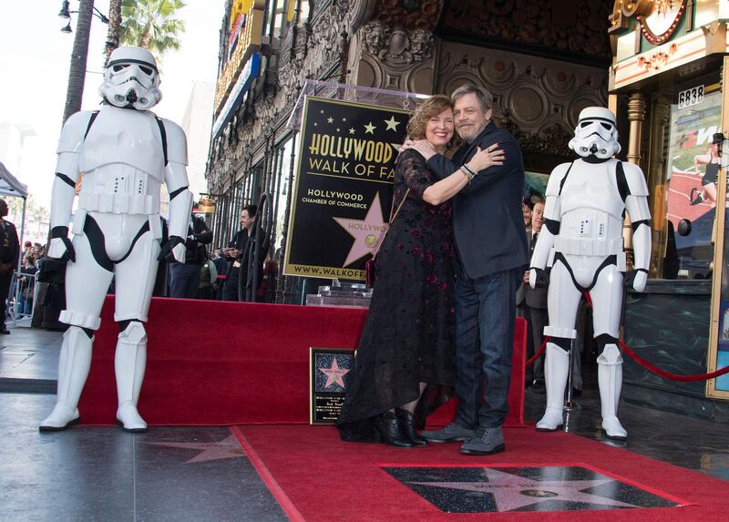 Actor Mark Hamill and his wife, Marilou York, attend the ceremony honoring Hamill with a star on the Hollywood Walk of Fame. AFP
