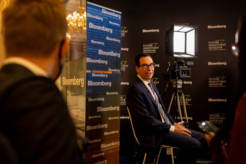 Steven Mnuchin, former US Treasury secretary, attends a Bloomberg Television interview at the conference.  Bloomberg