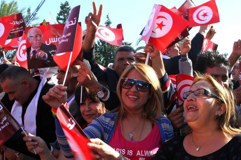 Tunisians attend the first campaign meeting of Beji Caid Sebsi, leader of Nidaa Tounes on November 2 in the coastal city of Monastir. Bechir Bettaieb / AFP Photo