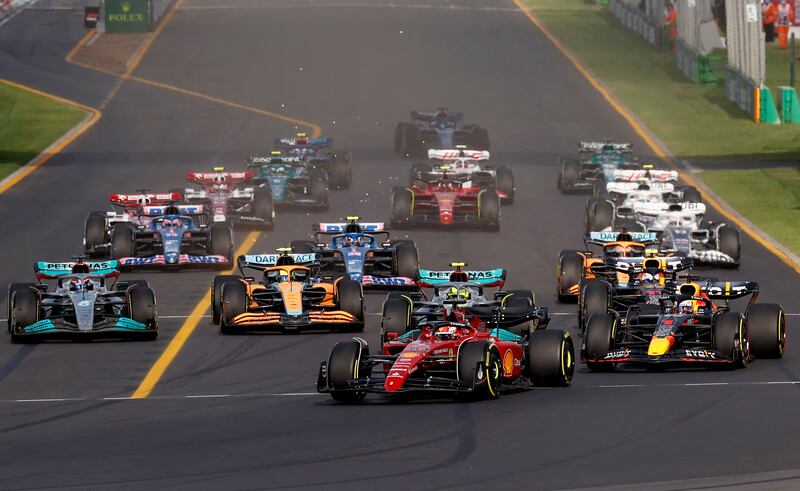 Charles Leclerc leads a pack during the 2022 Formula One Australian Grand Prix. AFP