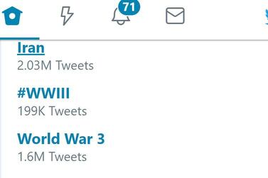 The ominous hashtag 'WWIII' started trending shortly after the killing of Qassem Suleimani