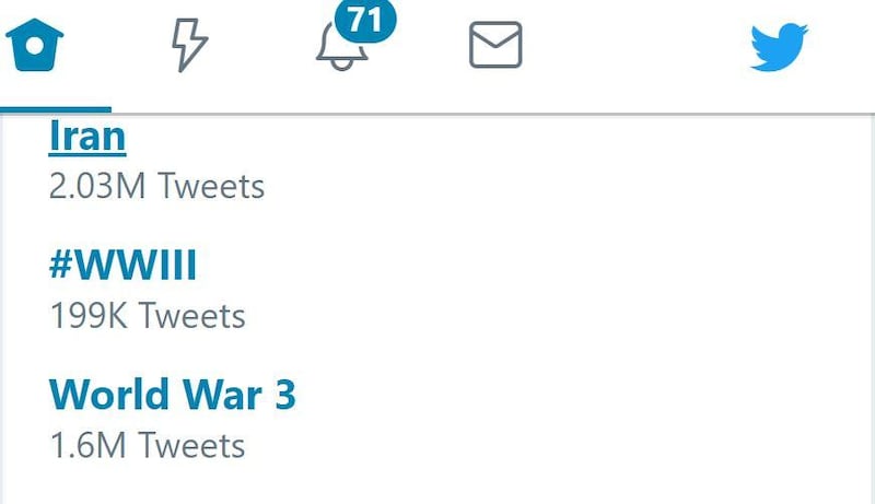 The ominous hashtag 'WWIII' started trending shortly after the killing of Qassem Suleimani