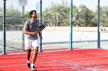 Naser Al Ketbi, an Emirati padel player while training at the Abu Dhabi Country Club. The 23-year-old lost 34 kilogrammes in less than a year in 2017. Khushnum Bhandari / The National.