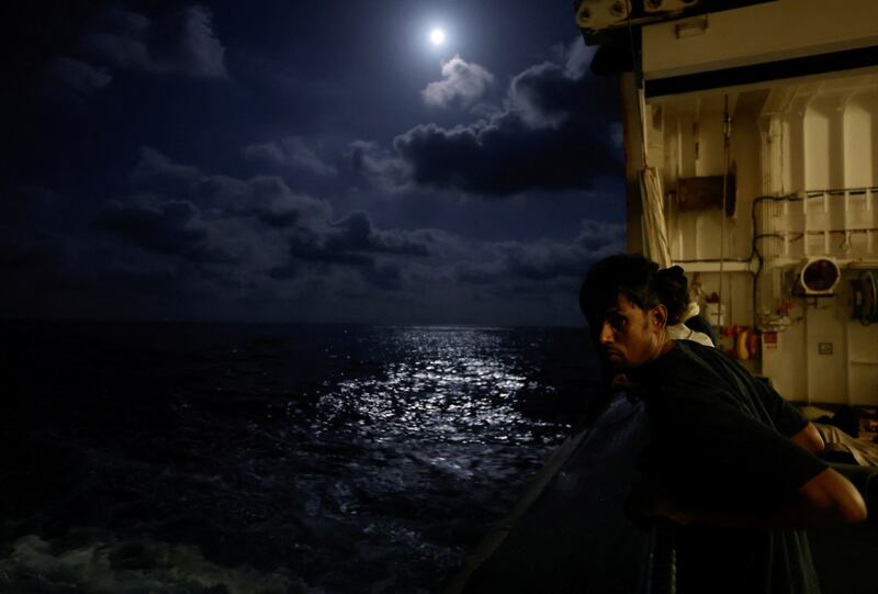 A migrant aboard the Geo Barents migrant rescue ship operated by Medecins Sans Frontieres. Reuters