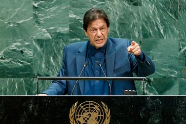 Imran Khan addresses the General Debate of the 74th session of the UN General Assembly on Friday. EPA