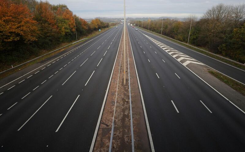 A view of the M5 motorway in what should be rush hour at the start of a four week national lockdown for England. AP Photo