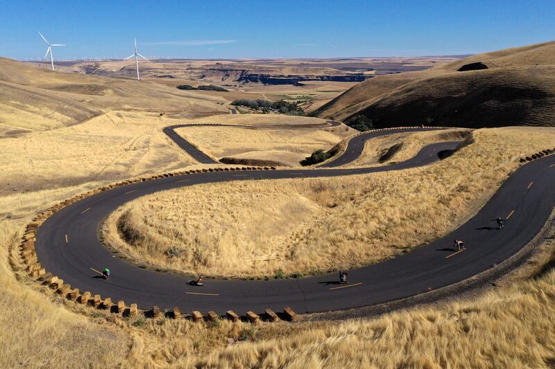 Skateboarders ride down the Maryhill Loops Road during the Maryhill Ratz Freeride in Washington. The event attracts riders from all over the country. AFP