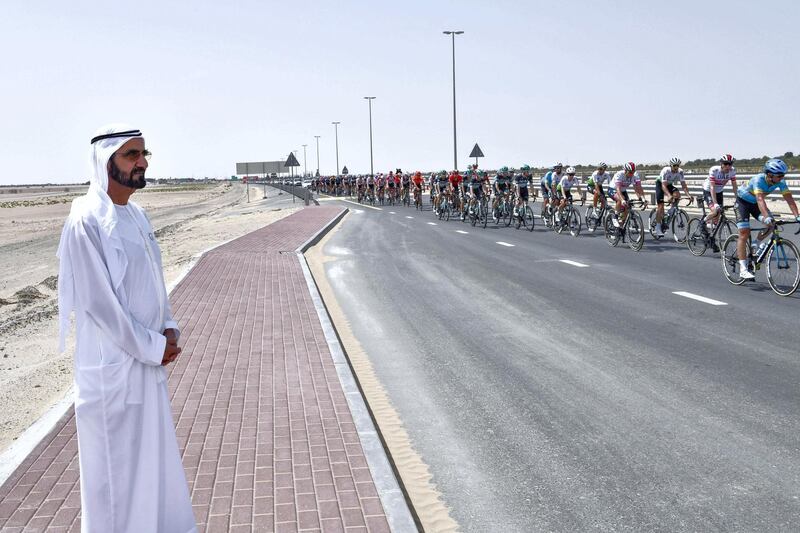 Sheikh Mohammed bin Rashid, Vice President and Ruler of Dubai, attended part of the fourth stage of the UAE Tour, which passed through Al Marmoom Reserve. All photos by Wam