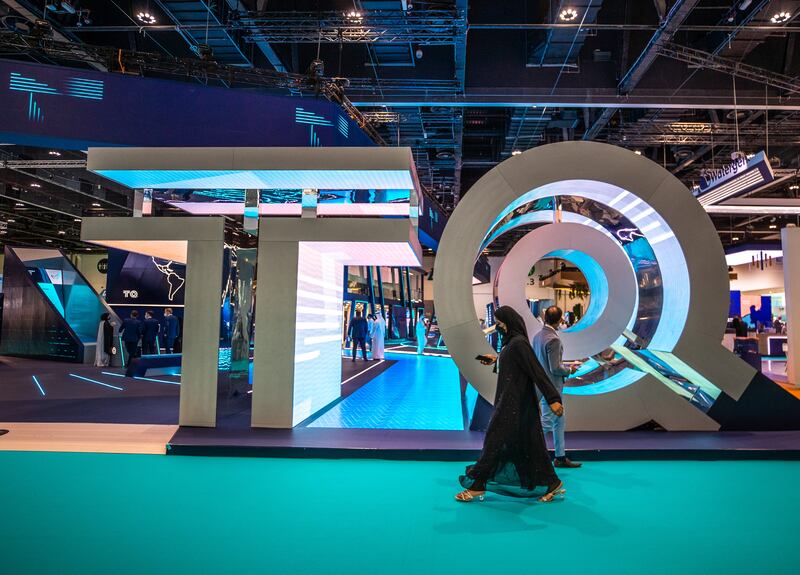 Taqa's stand at the World Future Energy Summit at ADNEC. Taqa's first-quarter revenue jumped 20 per cent to Dh12.4 billion. Victor Besa / The National