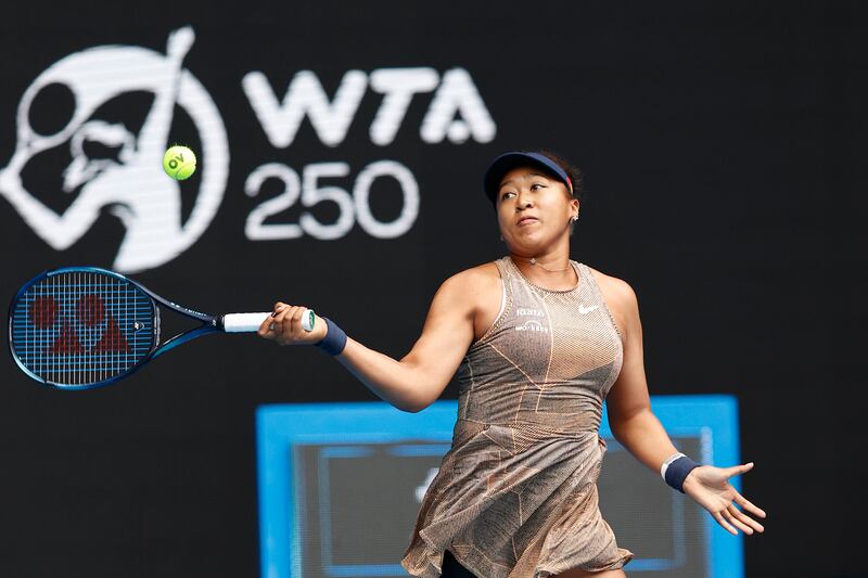Naomi Osaka plays shot to Alize Cornet at the Melbourne Summer Set. Getty
