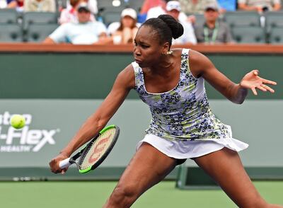 Mar 13, 2018; Indian Wells, CA, USA;  Venus Williams (USA) during her third round match against Anastasia Sevastova (not pictured) in the BNP Paribas Open at the Indian Wells Tennis Garden. Mandatory Credit: Jayne Kamin-Oncea-USA TODAY Sports