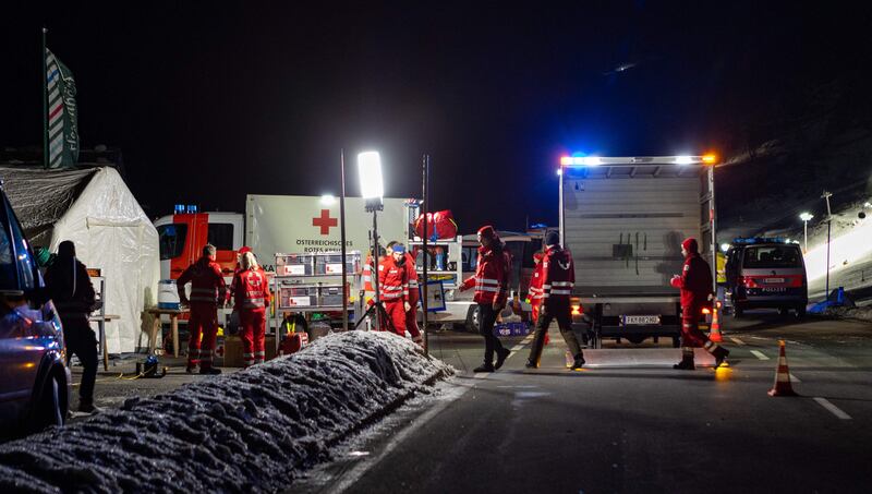 Rescuers searched into the night at the ski resort in Austria. AFP
