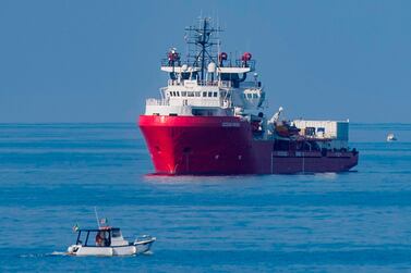 The Ocean Viking rescue ship just off the coast of the island of Lampedusa in the Mediterranean Sea on September 15, 2019. AFP