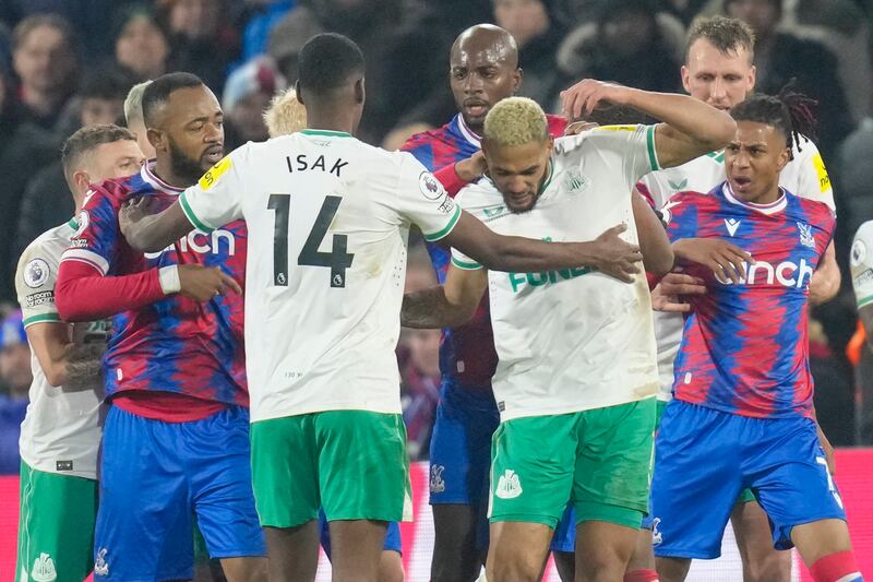 Palace and Newcastle players argue at Selhurst Park. AP