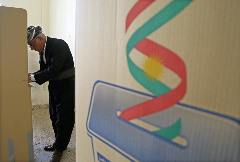 A Kurdish man prepares to vote during the Kurdistan parliamentary election at a polling station in Erbil, the capital of the Kurdistan Region in Iraq. With over three million people eligible to vote, the semi-autonomous region is voting on its parliamentary elections a year after a failed bid for independence from Iraq.  EPA