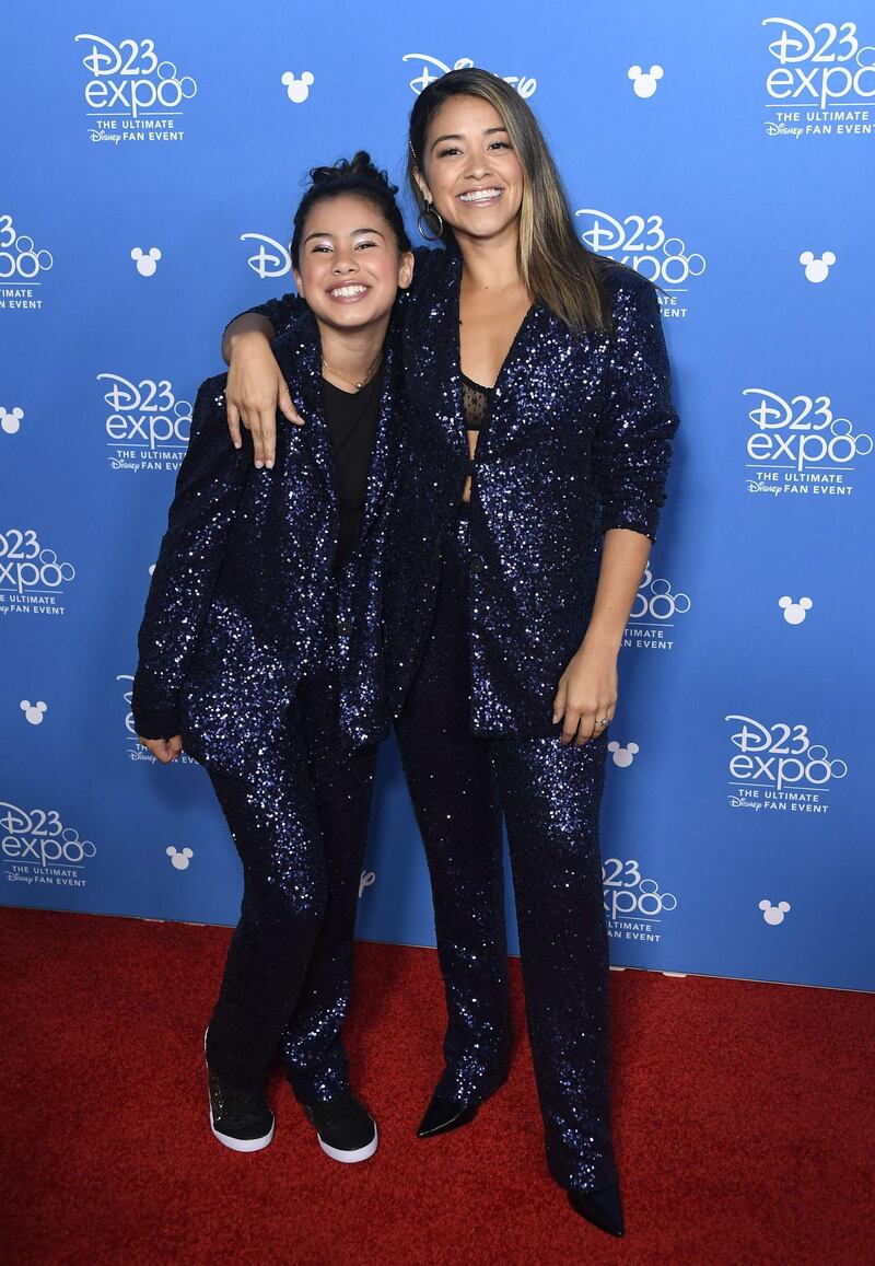 Tess Romero and Gina Rodriguez at the D23 Expo 2019 at Anaheim Convention Centre on August 23, 2019 in California. AFP