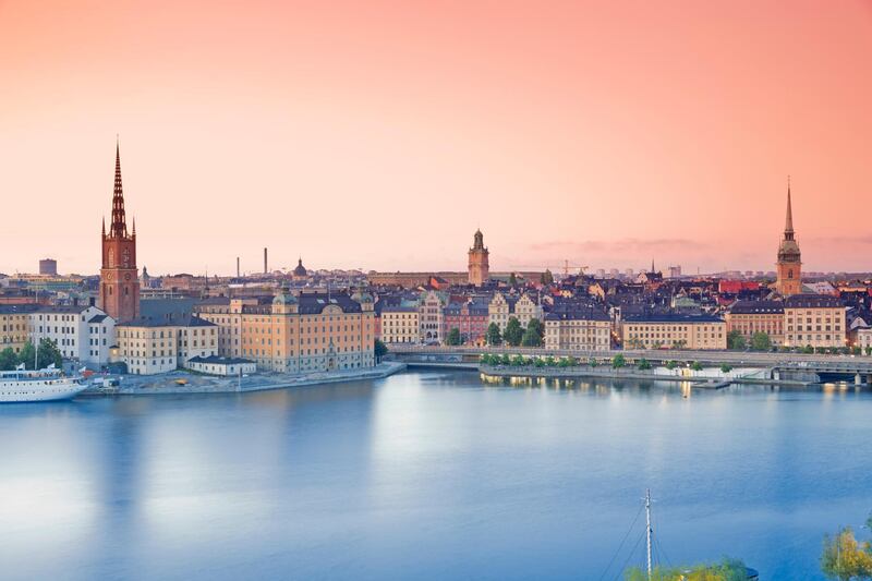 22 Jun 2015 --- Sweden, Stockholm, view from Soedermalm to the old town in the evening --- Image by © Mel Stuart/Westend61/Corbis *** Local Caption ***  ut19ma-shopping-stcokholm01.jpg