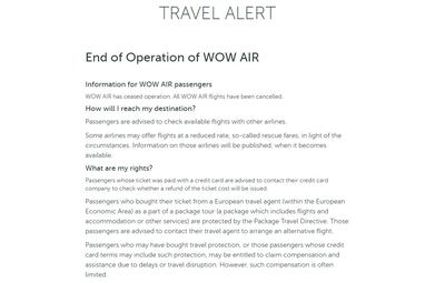 The statement on Wow Air's website