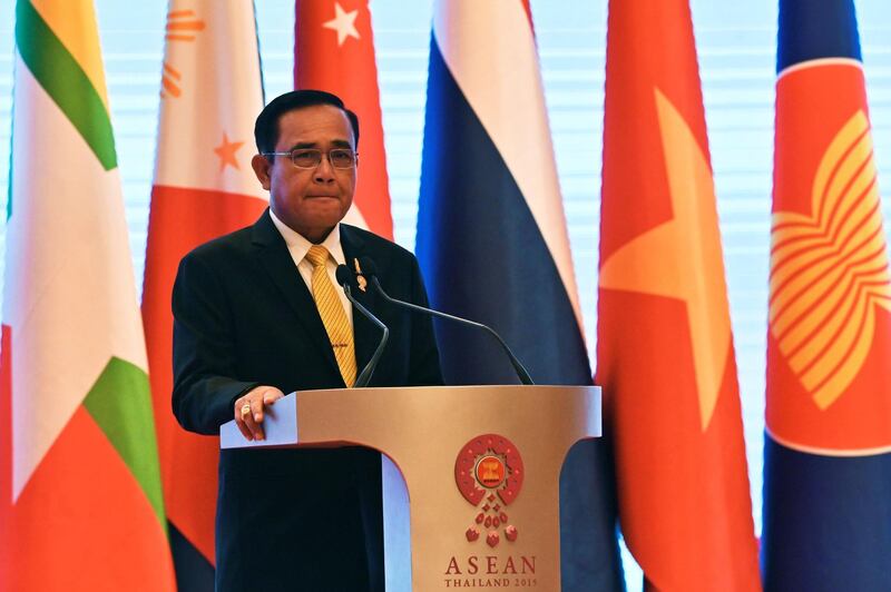 Thailand's Prime Minister Prayut Chan-O-Cha speaks during a press conference at the end of the 34th Association of Southeast Asian Nations (ASEAN) summit in Bangkok on June 23, 2019. / AFP / Romeo GACAD
