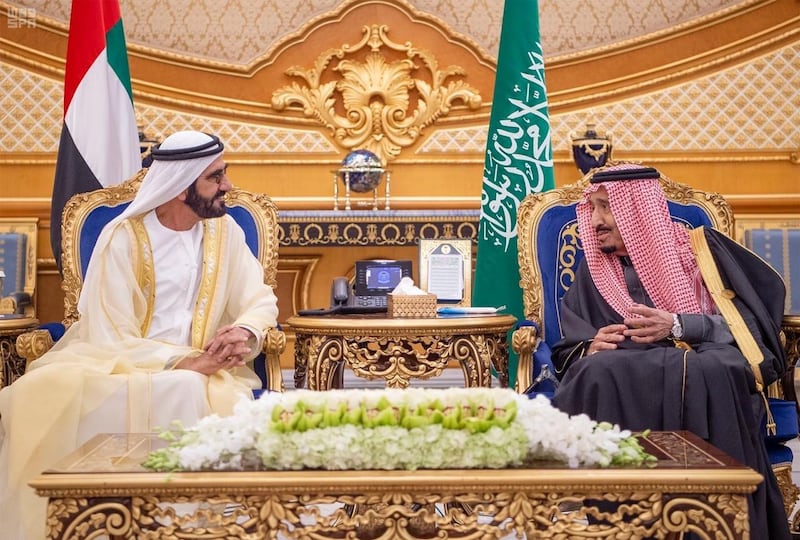 Saudi Arabia's King Salman meets Sheikh Mohammed bin Rashid, Vice President and Ruler of Dubai, during the Gulf Cooperation Council's (GCC) 40th Summit in Riyadh, Saudi Arabia. Reuters