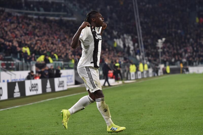 Moise Kean of Juventus celebrates after scoring his second goal against Udinese. Getty Images