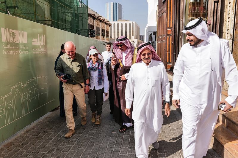 The team arrive in Jeddah's old town along with members of the Saudi Ministry of Culture and Ministry of Foreign Affairs