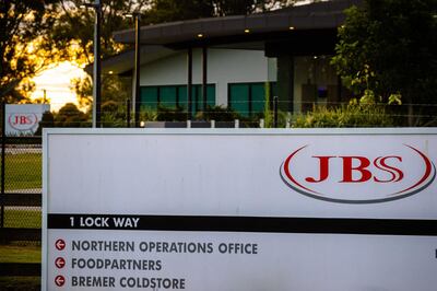 The northern Australian offices of JBS Foods is seen during sunset in Dinmore, west of Brisbane, on June 1, 2021, after the US subsidiary of the world's largest meat processing companies said it had been hacked, paralyzing some of its operations and impacting thousands of workers in Australia. / AFP / AFP  / Patrick HAMILTON
