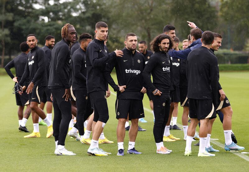 Chelsea players during training at Cobham on Tuesday September 13, 2022. PA