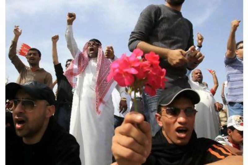 Demonstrators chant slogans against Bahrain's government in Manama, the country's capital.