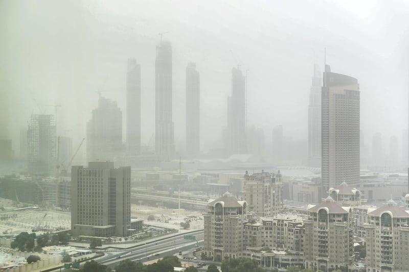 DUBAI, UNITED ARAB EMIRATES - JULY 30, 2018. 

Sheikh Zayed Road on a dusty day.

(Photo by Reem Mohammed/The National)

Reporter: 
Section: NA