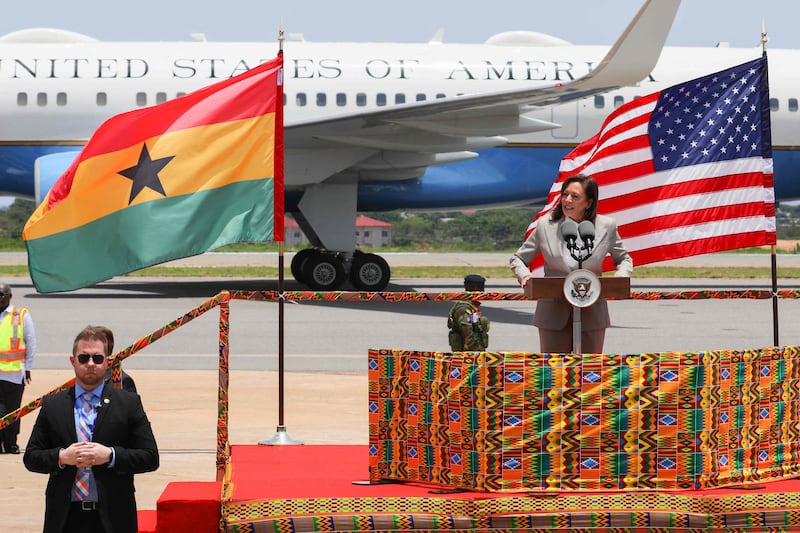 Ms Harris's trip to Ghana, Tanzania and Zambia, is the latest salvo in deepening US engagement with a continent largely ignored under the previous administration. AFP